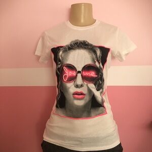 Trendy Lady Gaga White Tee with Pink Graphic